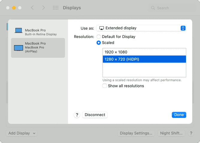 AirPlay to Receiver as Extended Display