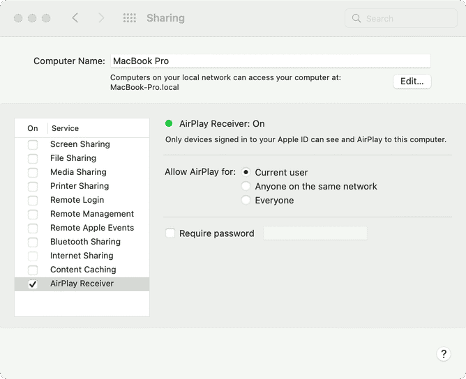 AirPlay Receiver Sharing service