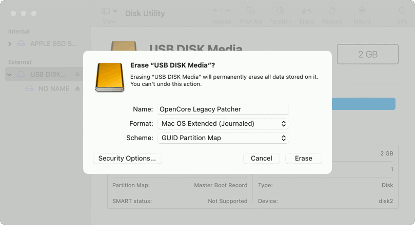 Erasing a USB drive with Disk Utility