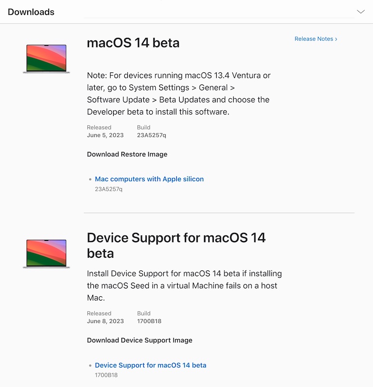 Apple Developer Betas Sonoma and GPTK Downloads
