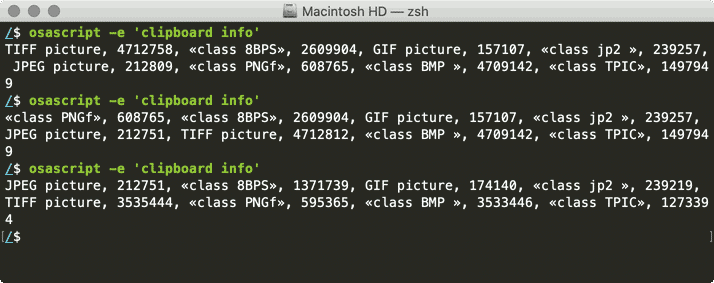 Terminal running OSAScript to get “clipboard info”