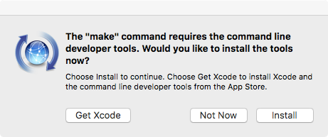 The “make” command requires code command line tools