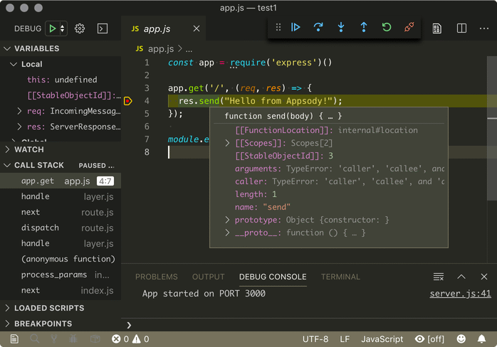 Visual Studio Debugging the Appsody generated code running in a Docker container