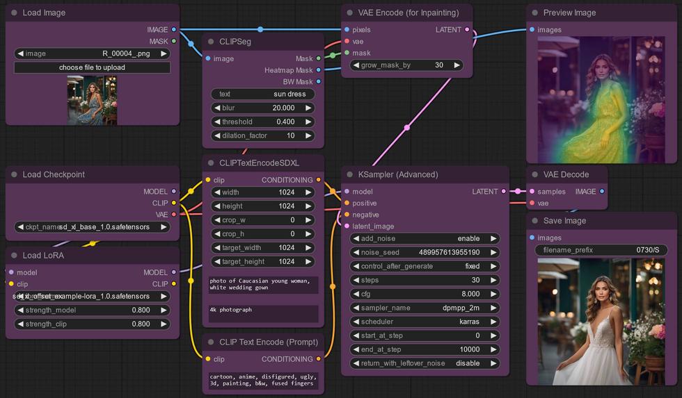 ComfyUI with CLIPSeg node and SDXL