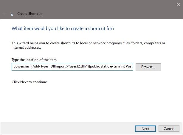Windows Shortcut to PowerShell to turn off monitor