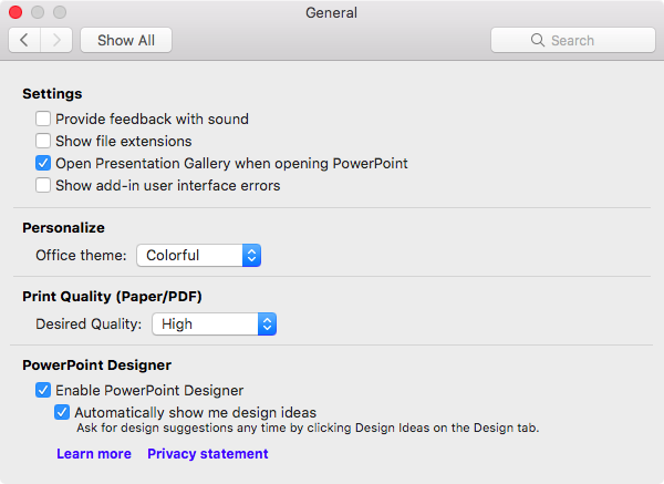 PowerPoint Preferences to set PDF Print Quality