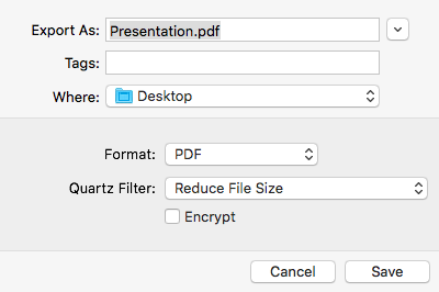 Preview Export as PDF with Reduce File Size Quartz Filter