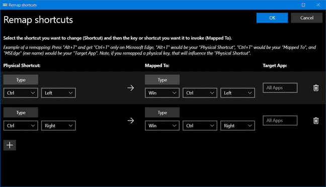 PowerToys Keyboard Manager configuration to switch desktops