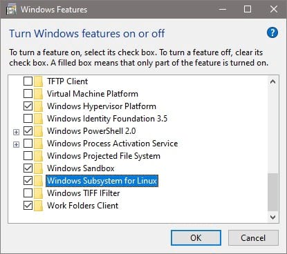 Turn windows features on for WSL and Hyper-V