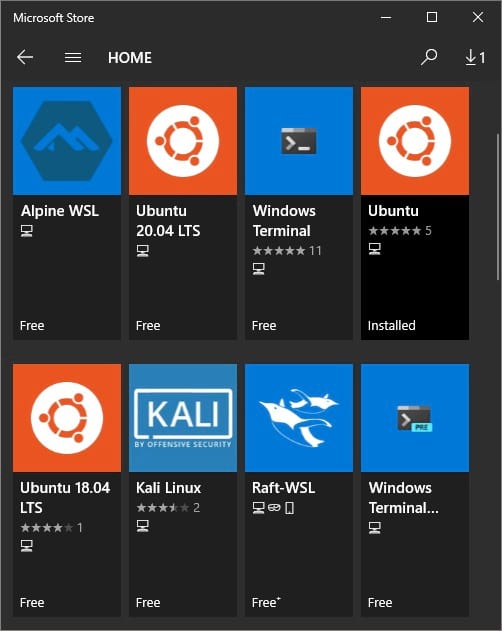 Searching for WSL2 distros on the Windows Store