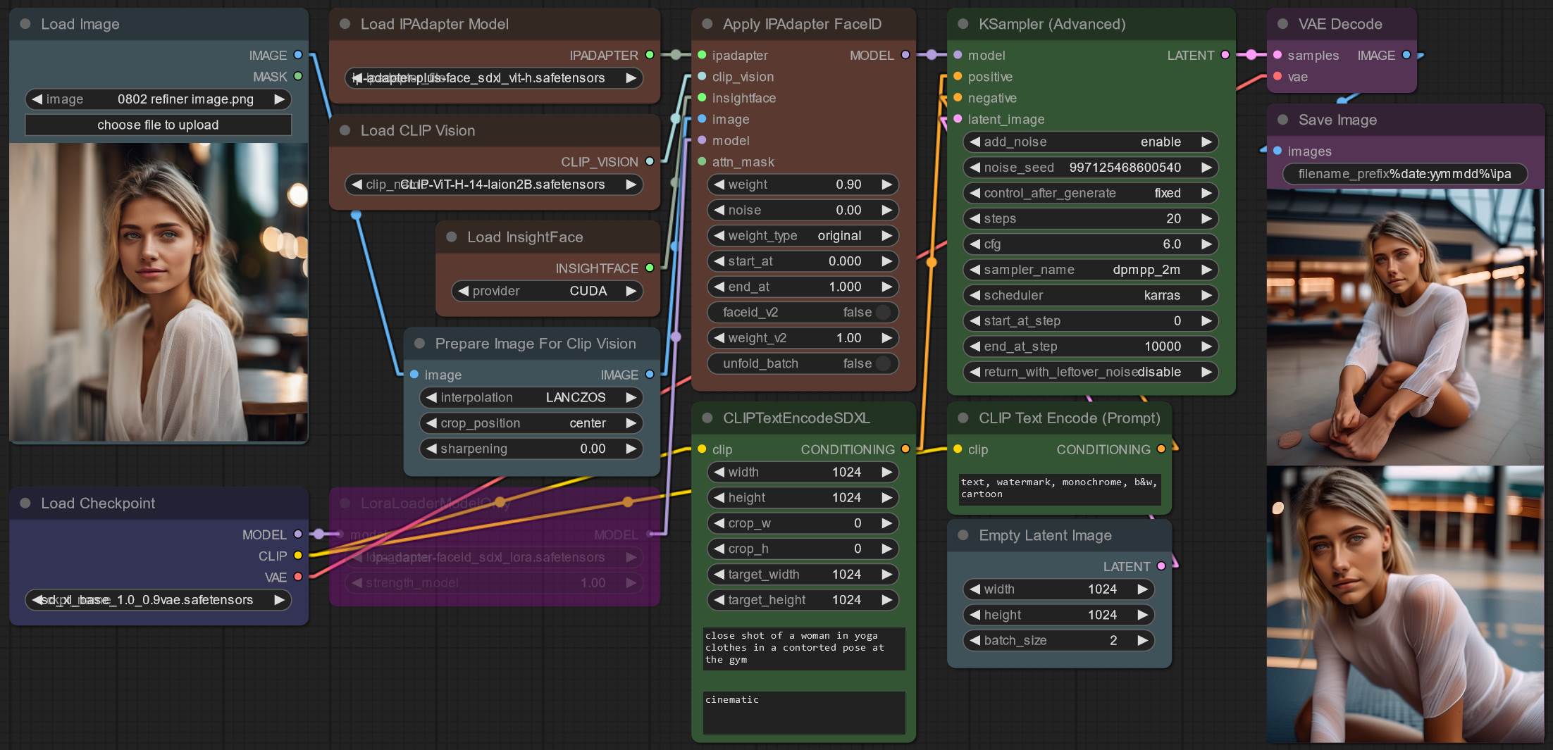 Example 4: IPAdapter Plus for ComfyUI with IP-Adapter for CLIPVision using SDXL Face model