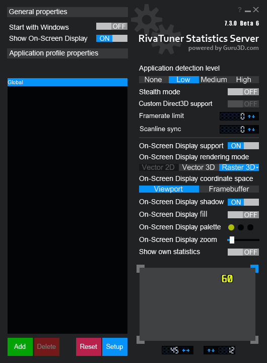 RivaTuner Statistics Server (RTSS) main window