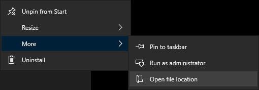 Windows 10 Start Menu Open File Location