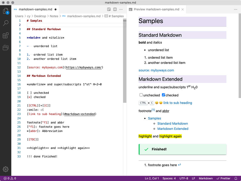 Markdown Extended extension for VS Code