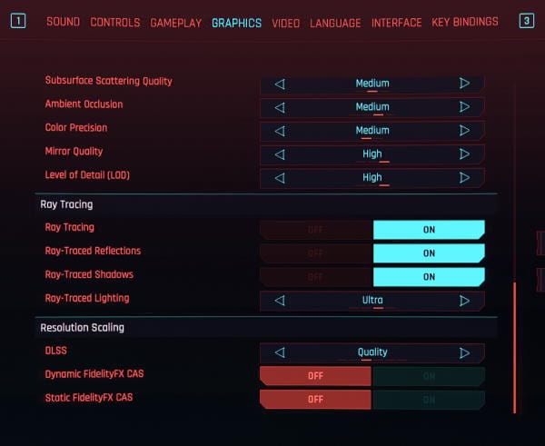 Cyberpunk 2077 Ray Tracing Graphics Settings