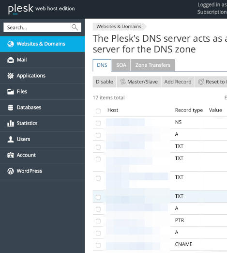 Plesk DNS Settings