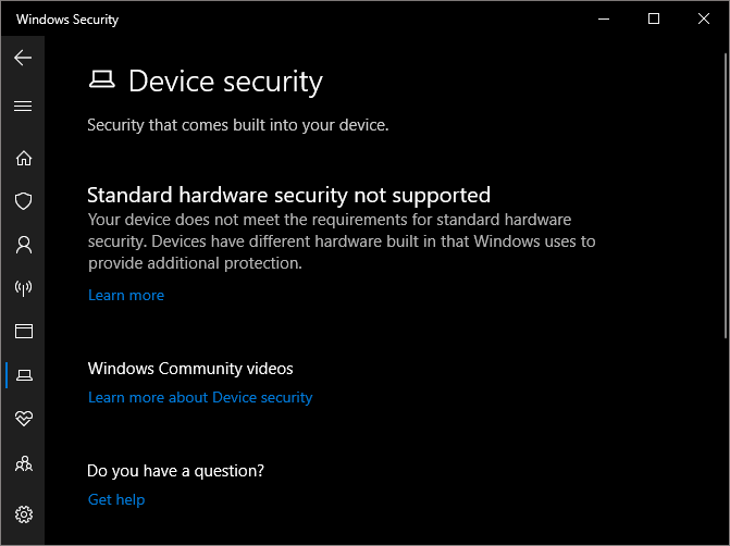Windows 10 Hardware Security Not Supported