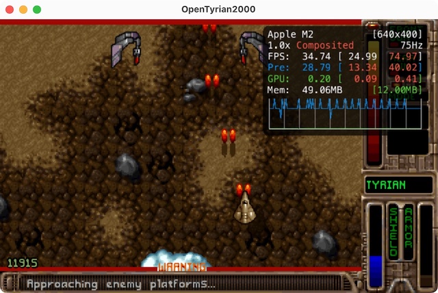 OpenTyrian 2000 with the Metal Performance HUD