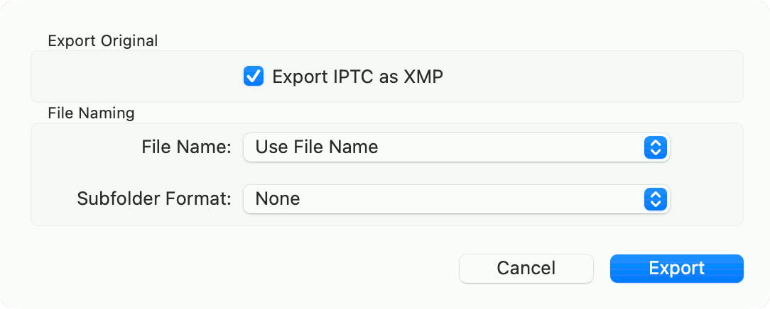 Export with XMP metadata sidecar from Photos.aspp