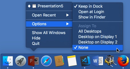 Dock Options Assign To Desktop Menu