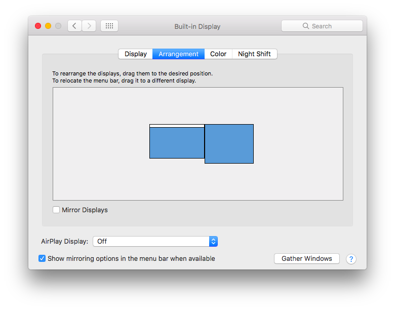 System Preferences Displays Arrangement Mirrored Display