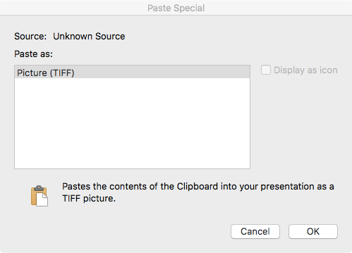 PowerPoint for Mac Paste Special, only supports TIFF images