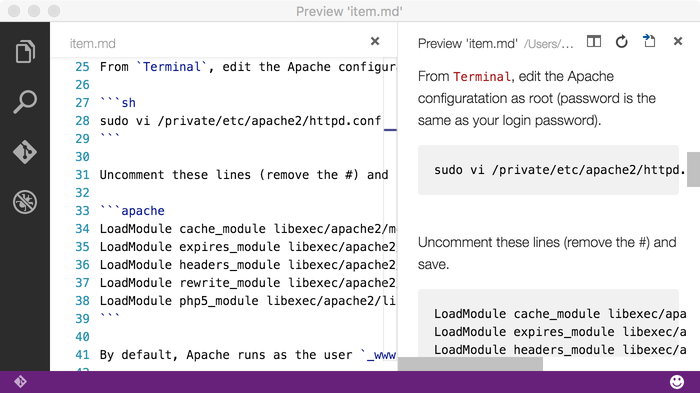 Visual Studio Code with Live Markdown Preview