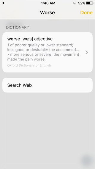 iOS 10 Look Up dictionary definition with Suggestions disabled
