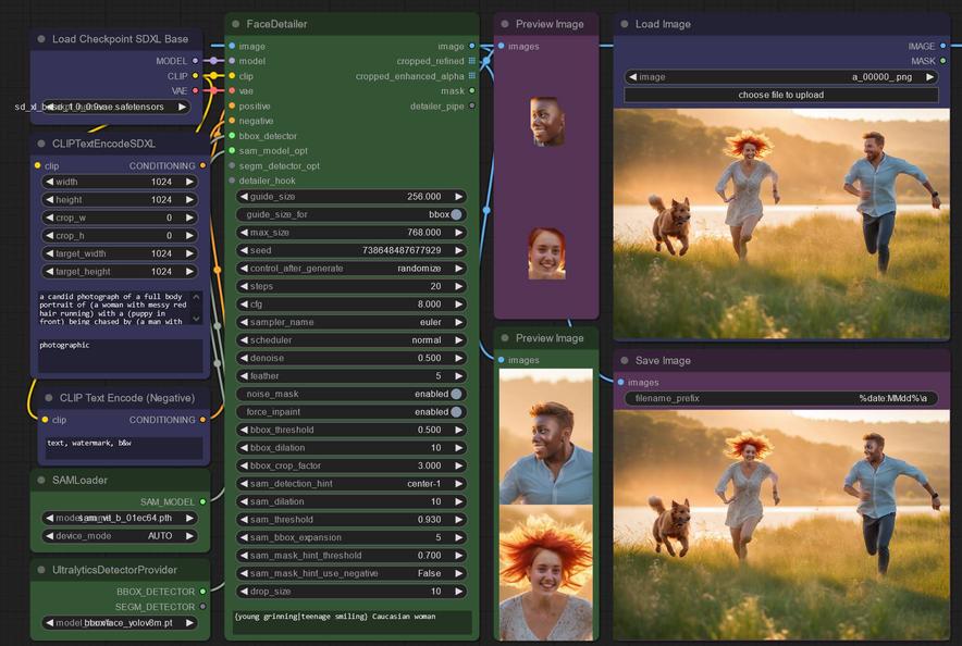 ComfyUI-Impact-Pack FaceDetailer with wildcard