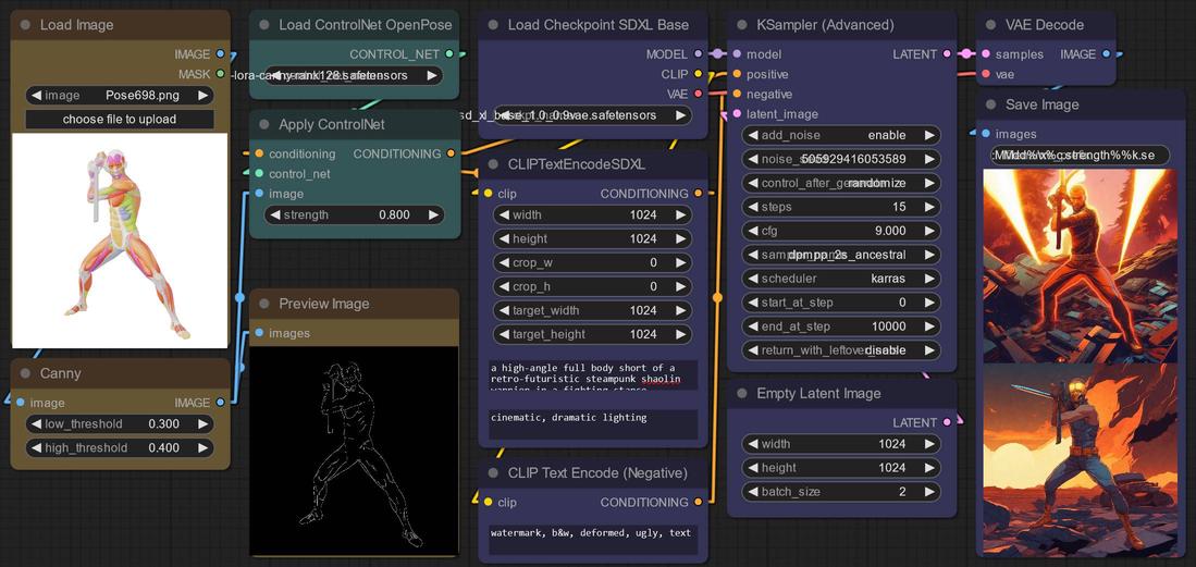 ComfyUI workflow with Control-LoRA Canny Edge Map