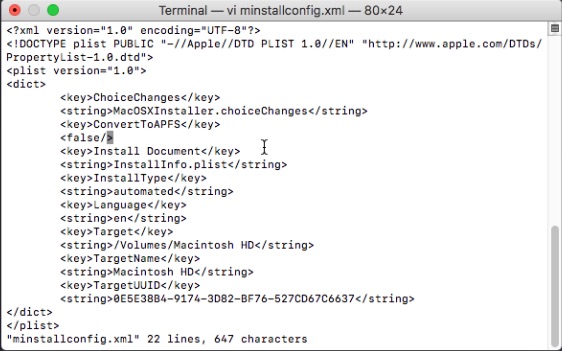 Edit minstallconfig.xml in vi