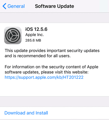 iOS 12.5.6 released on 31 August 2022