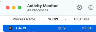 Lite XL on MacOS high CPU utilization