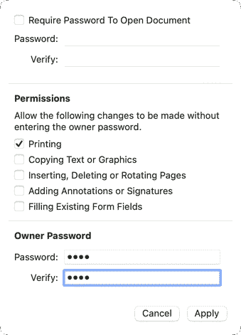 Preview Export PDF Permissions