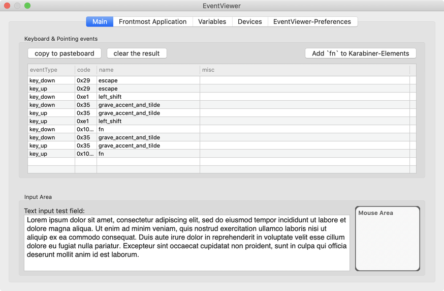Karabiner EventViewer Test Results