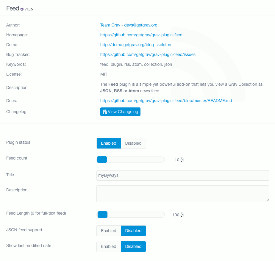 Grav Feed Plugin Configuration
