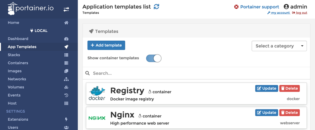 Portainer application templates
