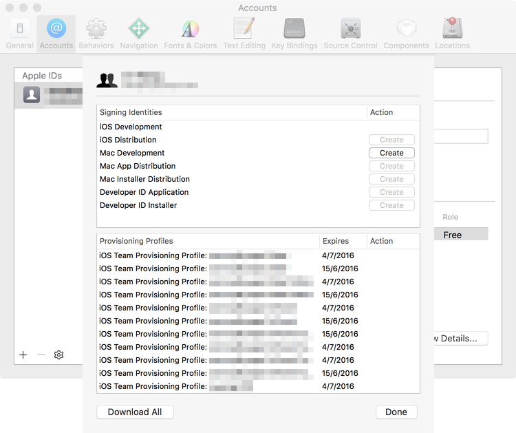 Xcode Account Details Provisioning Profile