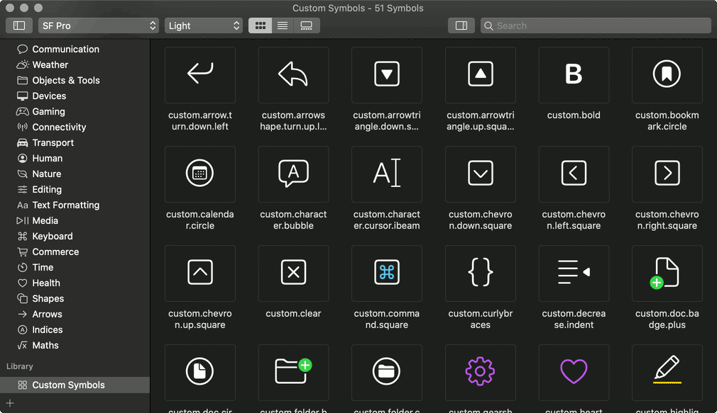 SF Symbols with selected icons for VS Code