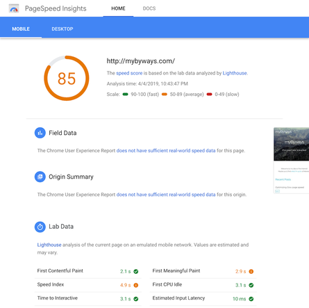 PageSpeed Insights after optimizing Grav