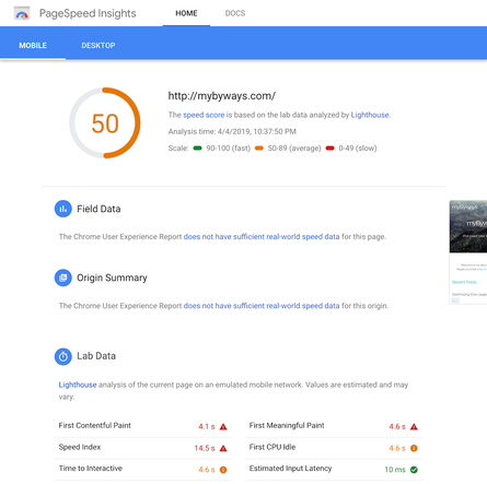 PageSpeed Insights before optimizing Grav