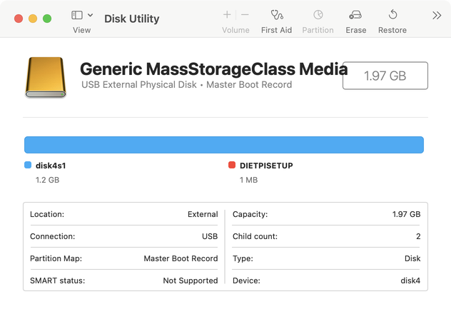 DietPi SD card via macOS Disk Utility