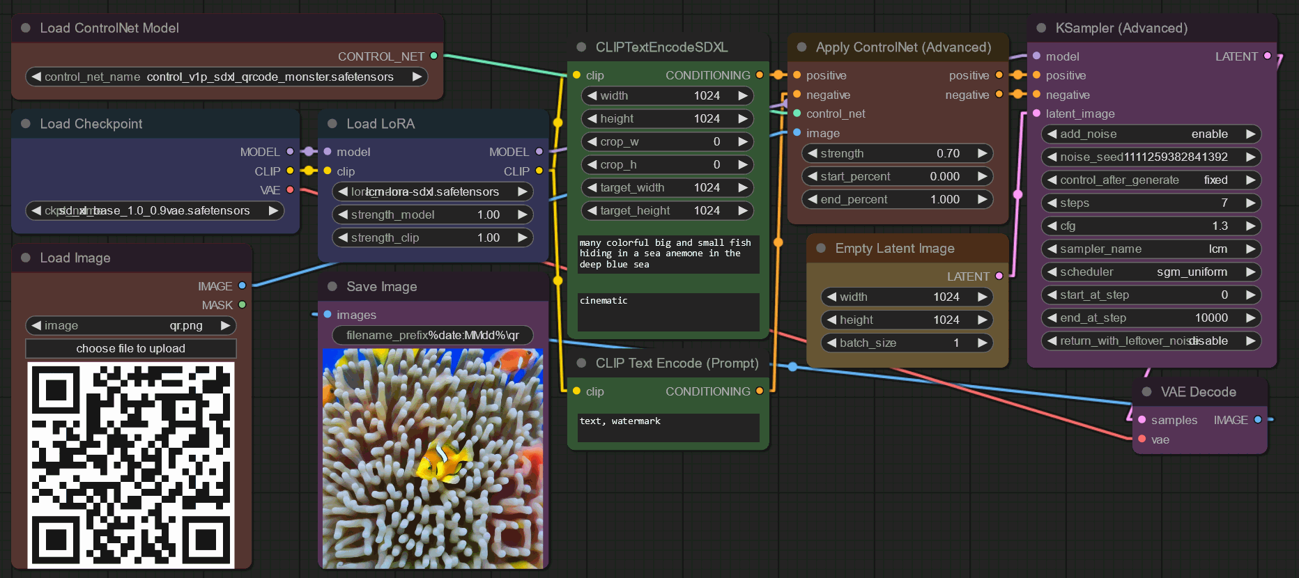 ComfyUI workflow for QR Code Monster ControlNet for SDXL