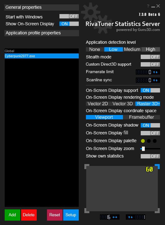 RTSS main window positioning for Cyberpunk 2077