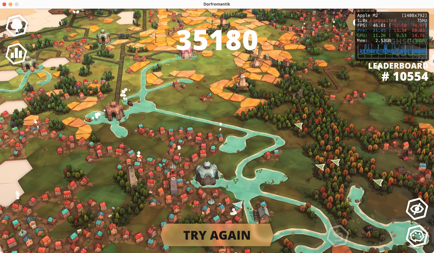 Dorfromantik running on macOS via Game Porting Toolkit