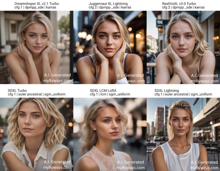 Comparing 4-step SDXL Turbo / LCM / Lightning synthesized images