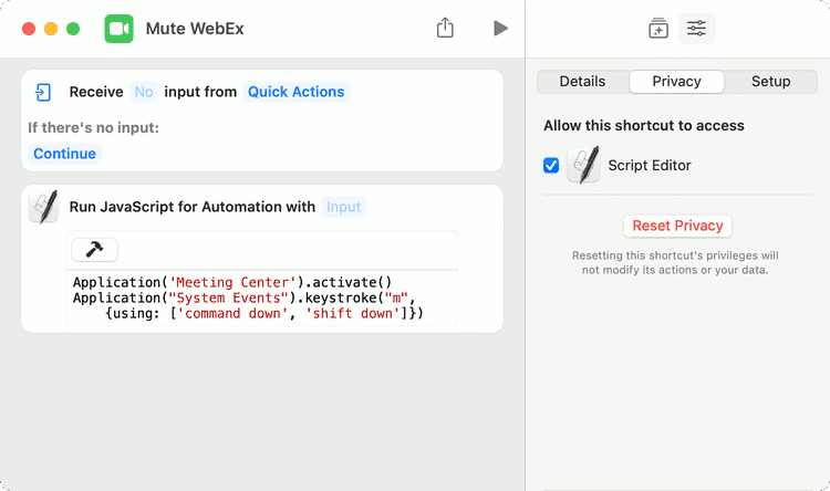 Shortcuts for macOS Privacy settings