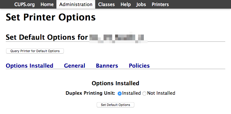 CUPS Generic Printer Options Installed