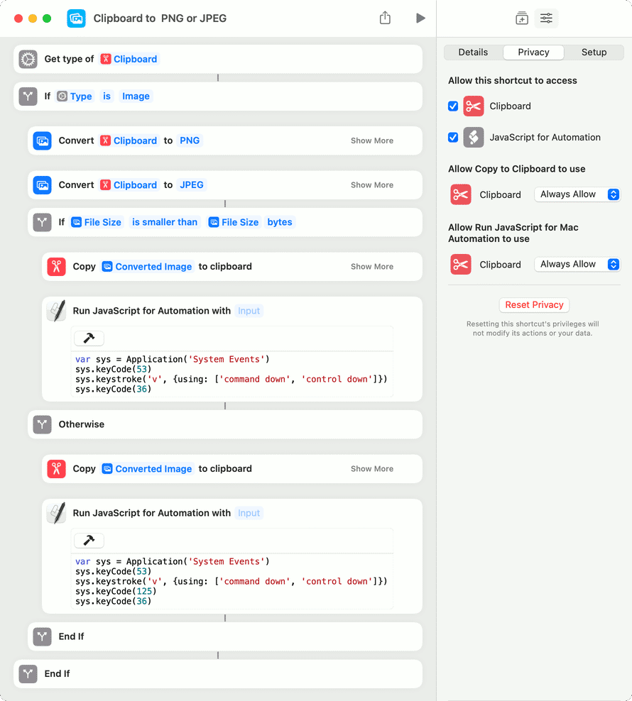 macOS Shortcut Convert image format and paste redux