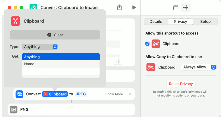Shortcut Action Clipboard Input as Anything